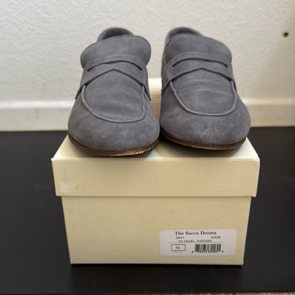 M.Gemi Gray Suede Penny Loafers Flats in size 36